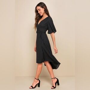 Lulu’s Black Print Midi Wrap Dress